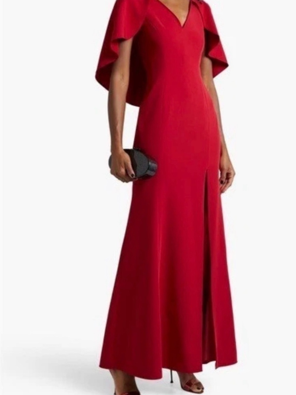 NWT Marchesa Notte Red Cape Sleeve V-Neck Evening Gown Size 4
